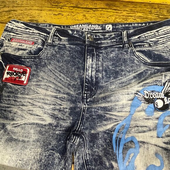 Dreamland Acid Wash Painted Jeans Sz 40x34 Patches Streetwear Bleached - Picture 3 of 7